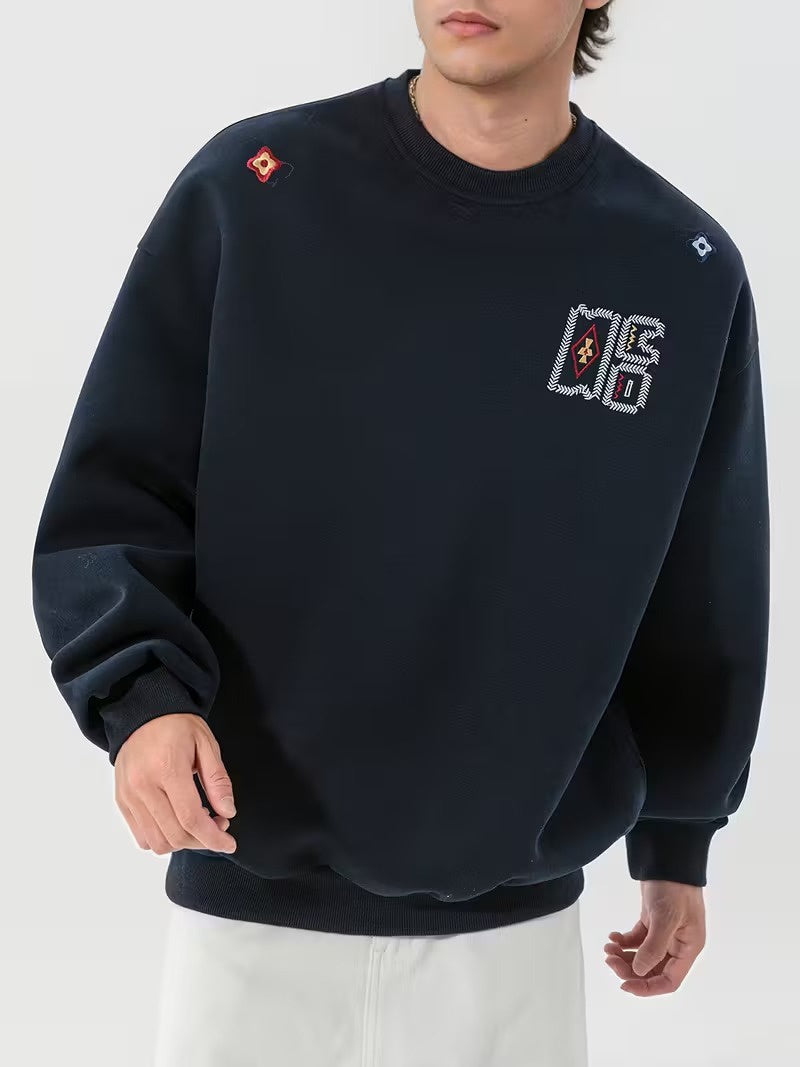 Men's Crewneck Sweater with Embroidered Patches