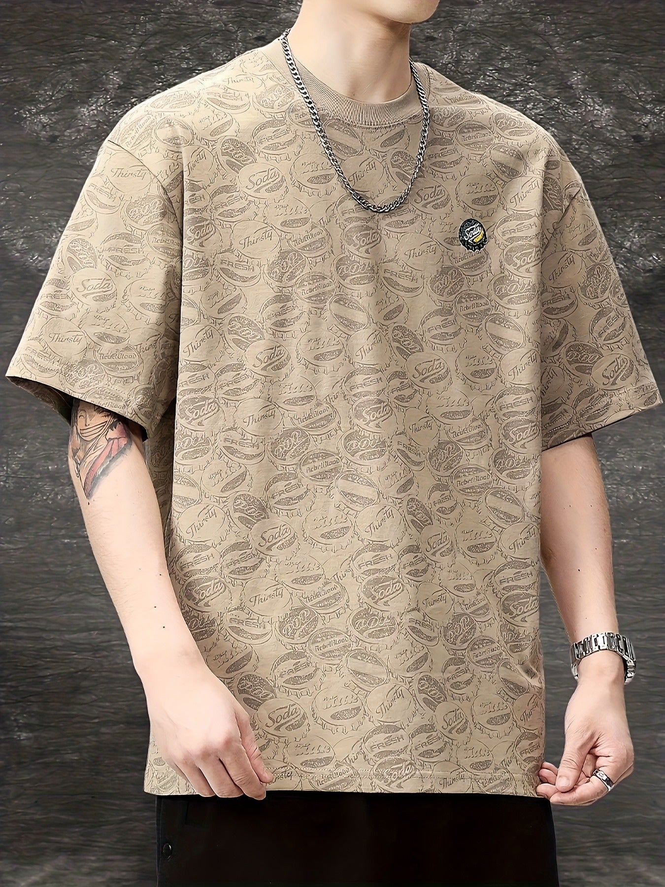 Men's Crewneck T-Shirt with Bottle Cap Print