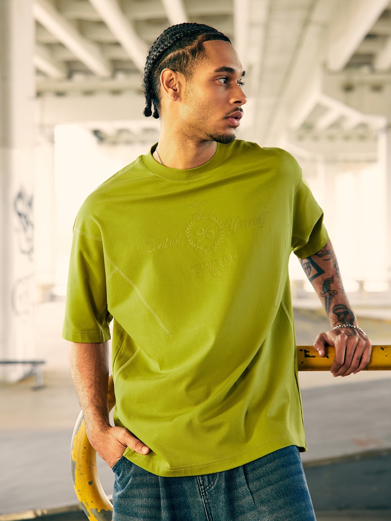 Men's Graphic T-Shirt with Decorative Stitching