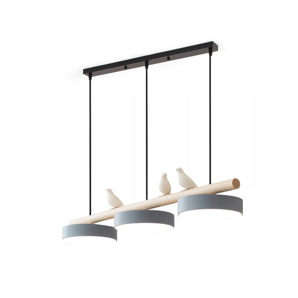 Bird Pendant Light Wood Branch 3-Light Linear Scandinavian