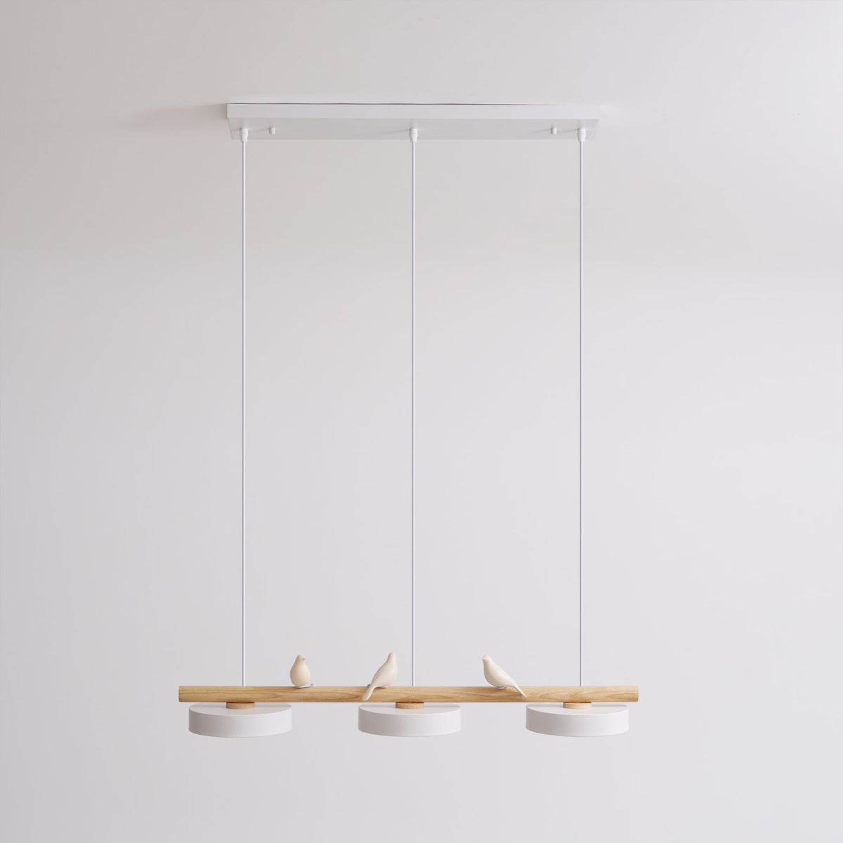 Bird Pendant Light Wood Branch 3-Light Linear Scandinavian