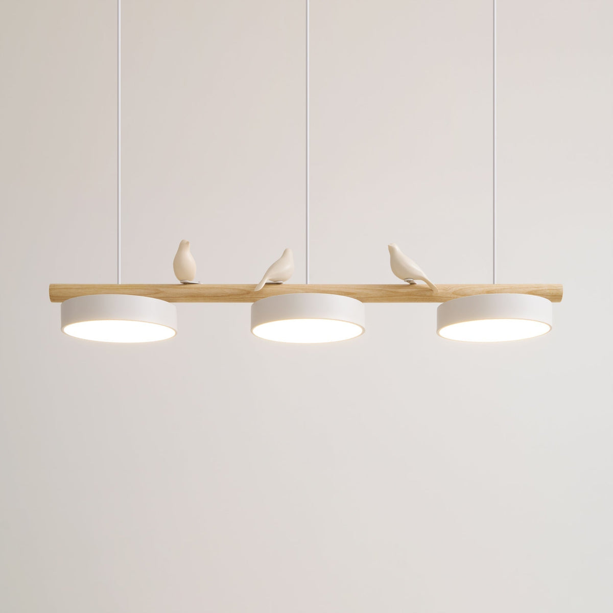 Bird Pendant Light Wood Branch 3-Light Linear Scandinavian