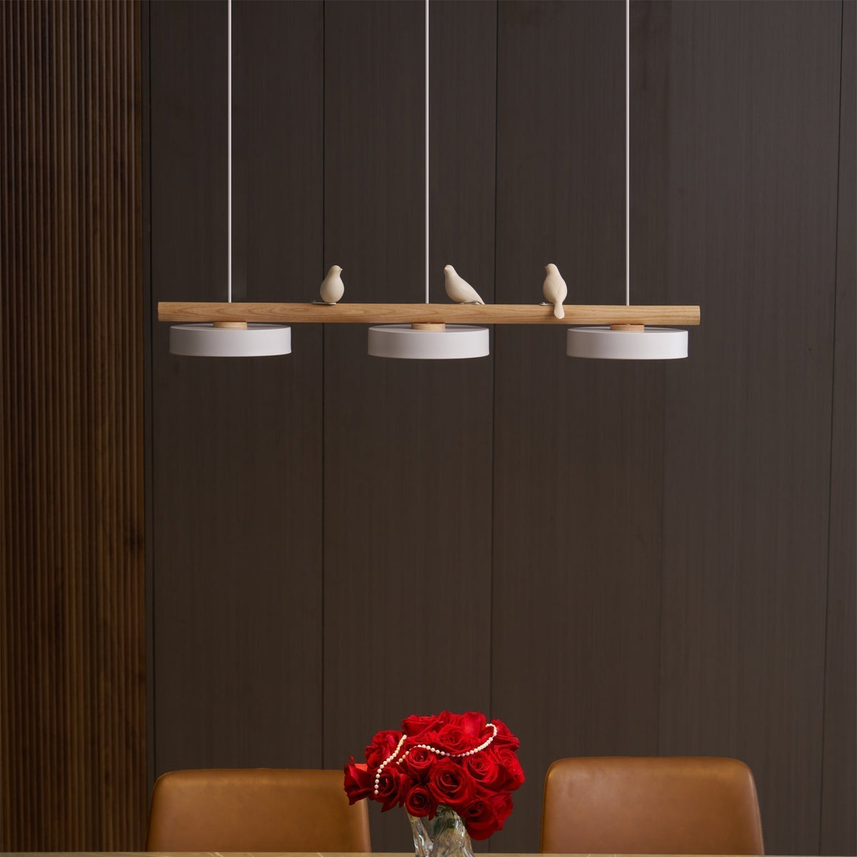 Bird Pendant Light Wood Branch 3-Light Linear Scandinavian