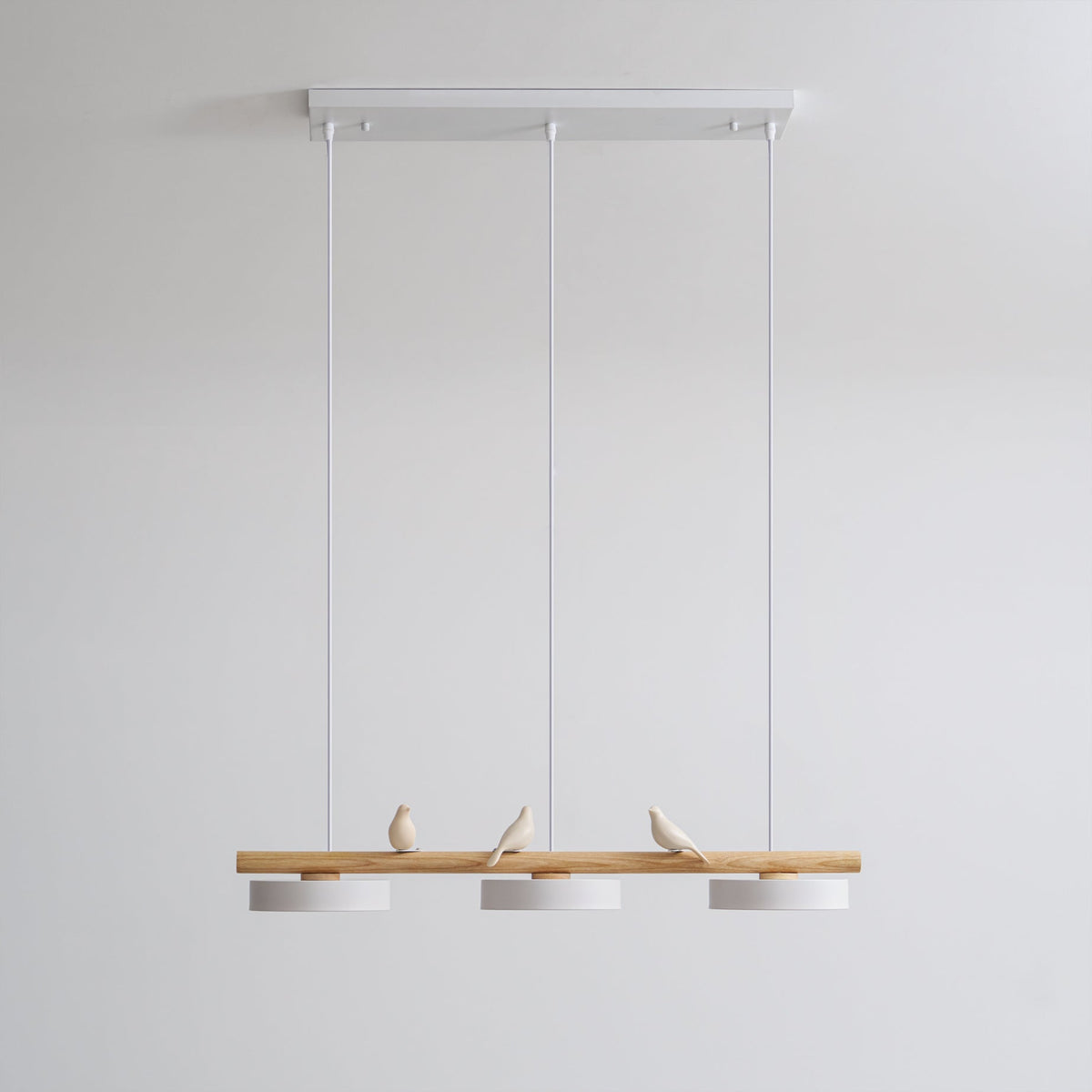 Bird Pendant Light Wood Branch 3-Light Linear Scandinavian