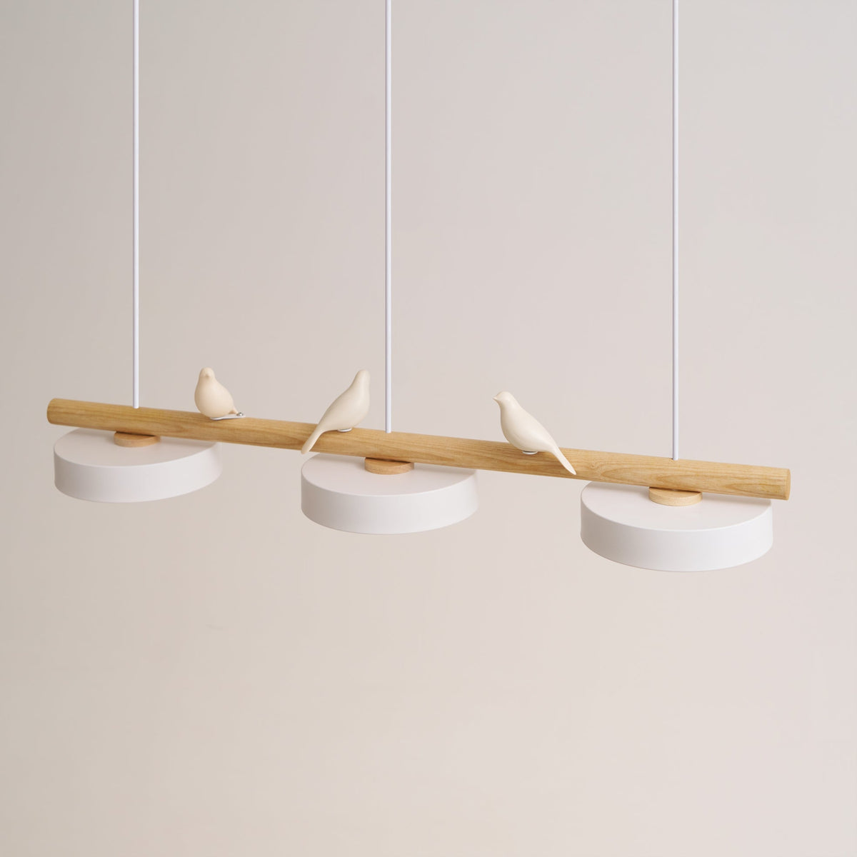 Bird Pendant Light Wood Branch 3-Light Linear Scandinavian