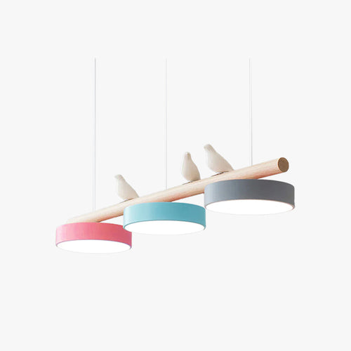 Bird Pendant Light Wood Branch 3-Light Linear Scandinavian
