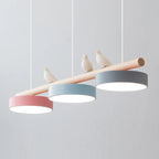 Bird Pendant Light Wood Branch 3-Light Linear Scandinavian