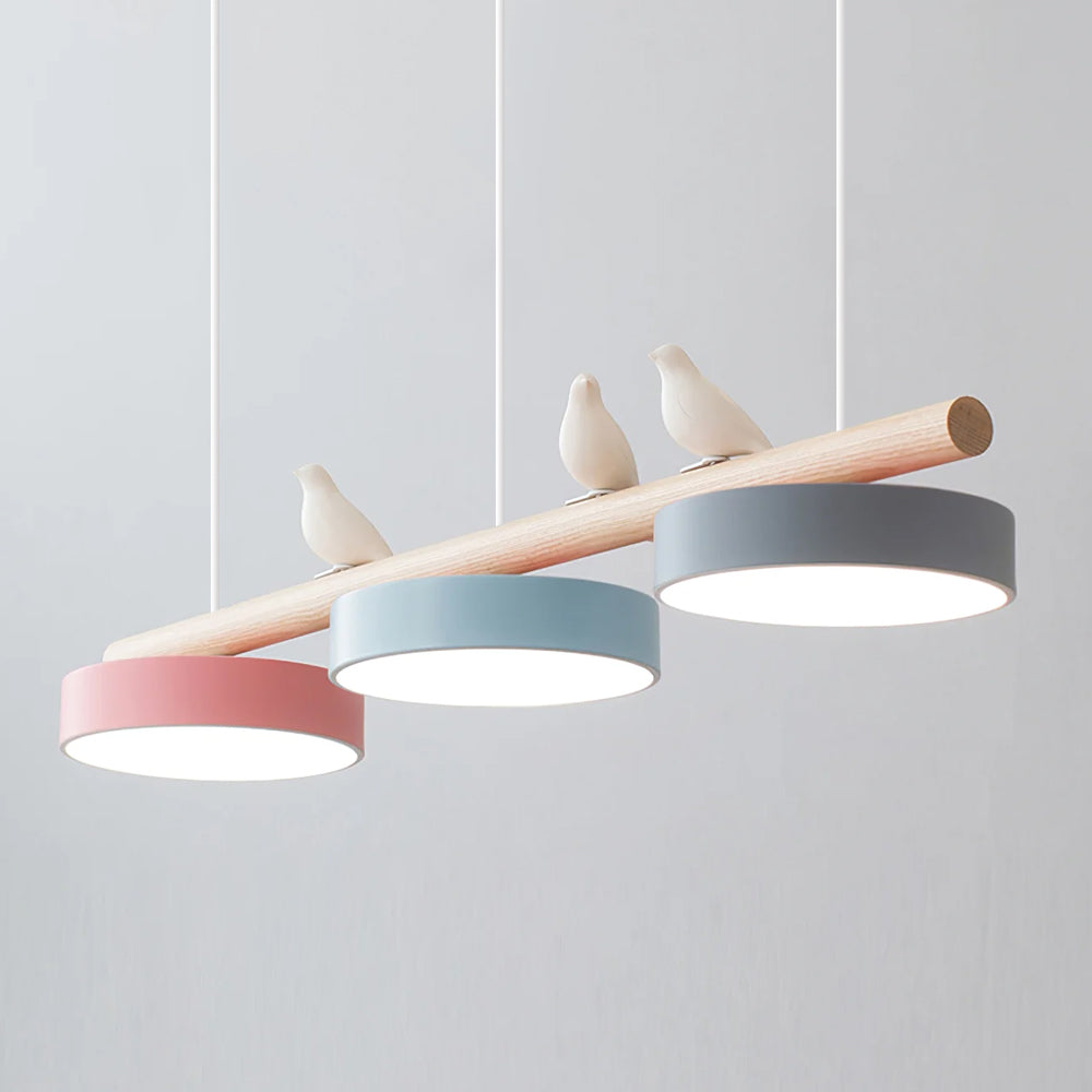Bird Pendant Light Wood Branch 3-Light Linear Scandinavian