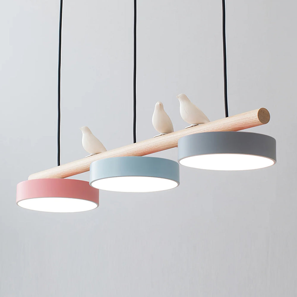 Bird Pendant Light Wood Branch 3-Light Linear Scandinavian