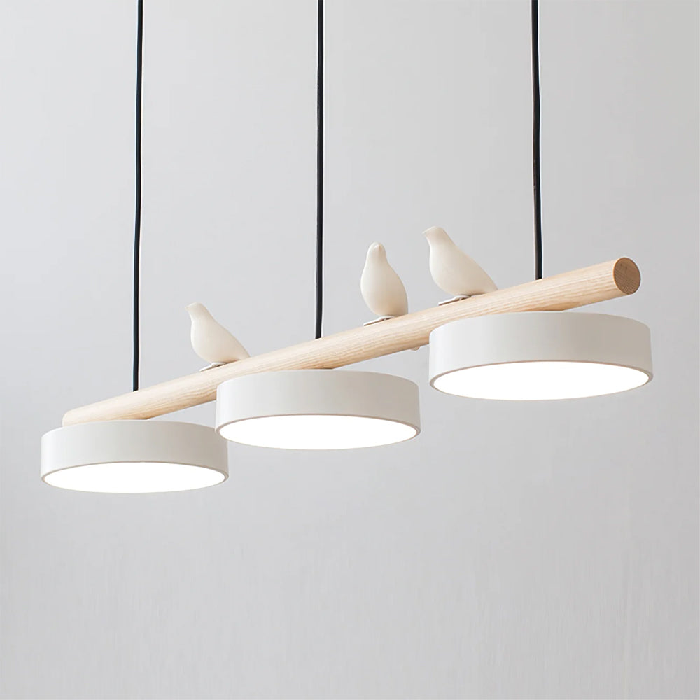 Bird Pendant Light Wood Branch 3-Light Linear Scandinavian