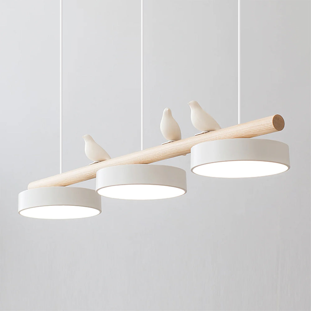 Bird Pendant Light Wood Branch 3-Light Linear Scandinavian