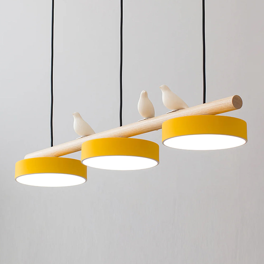Bird Pendant Light Wood Branch 3-Light Linear Scandinavian