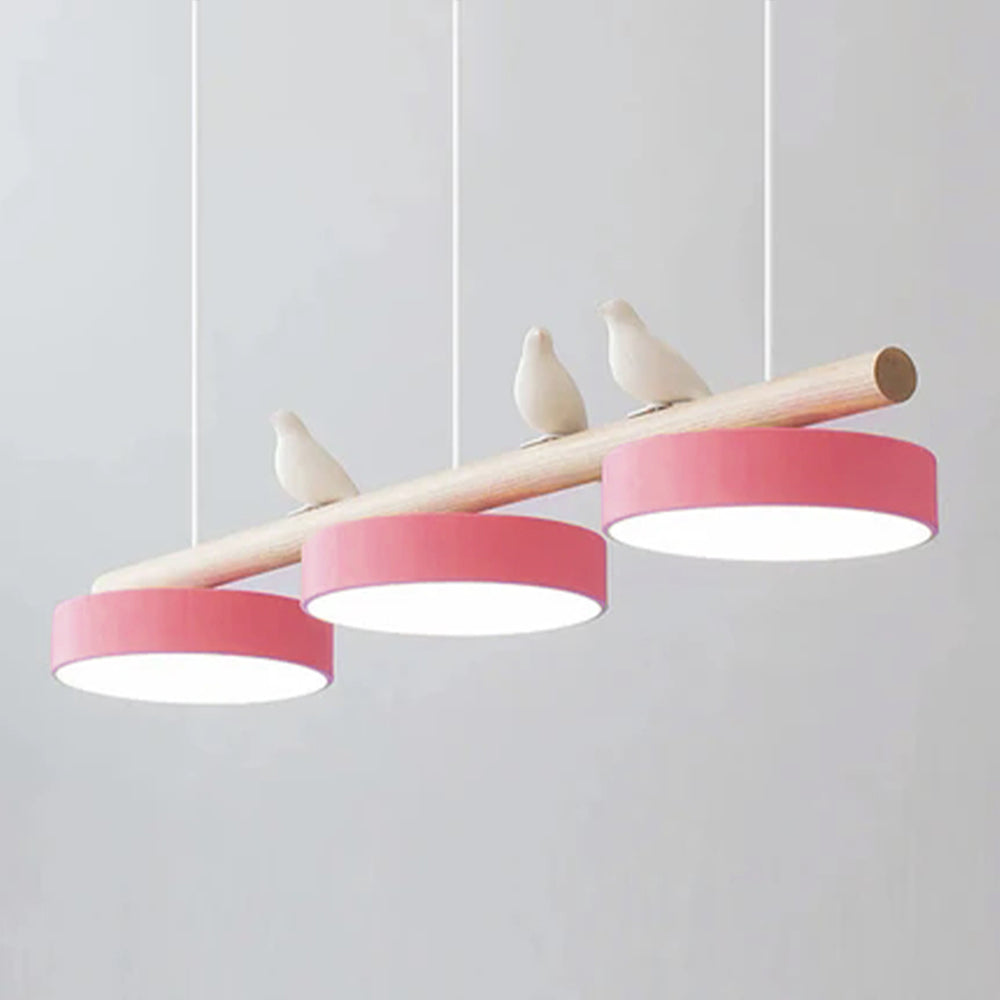 Bird Pendant Light Wood Branch 3-Light Linear Scandinavian