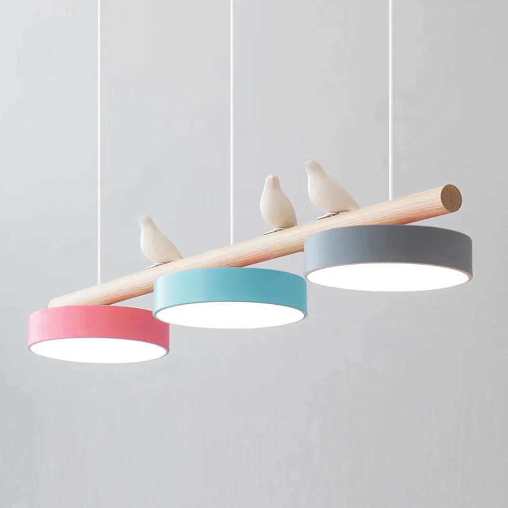 Bird Pendant Light Wood Branch 3-Light Linear Scandinavian