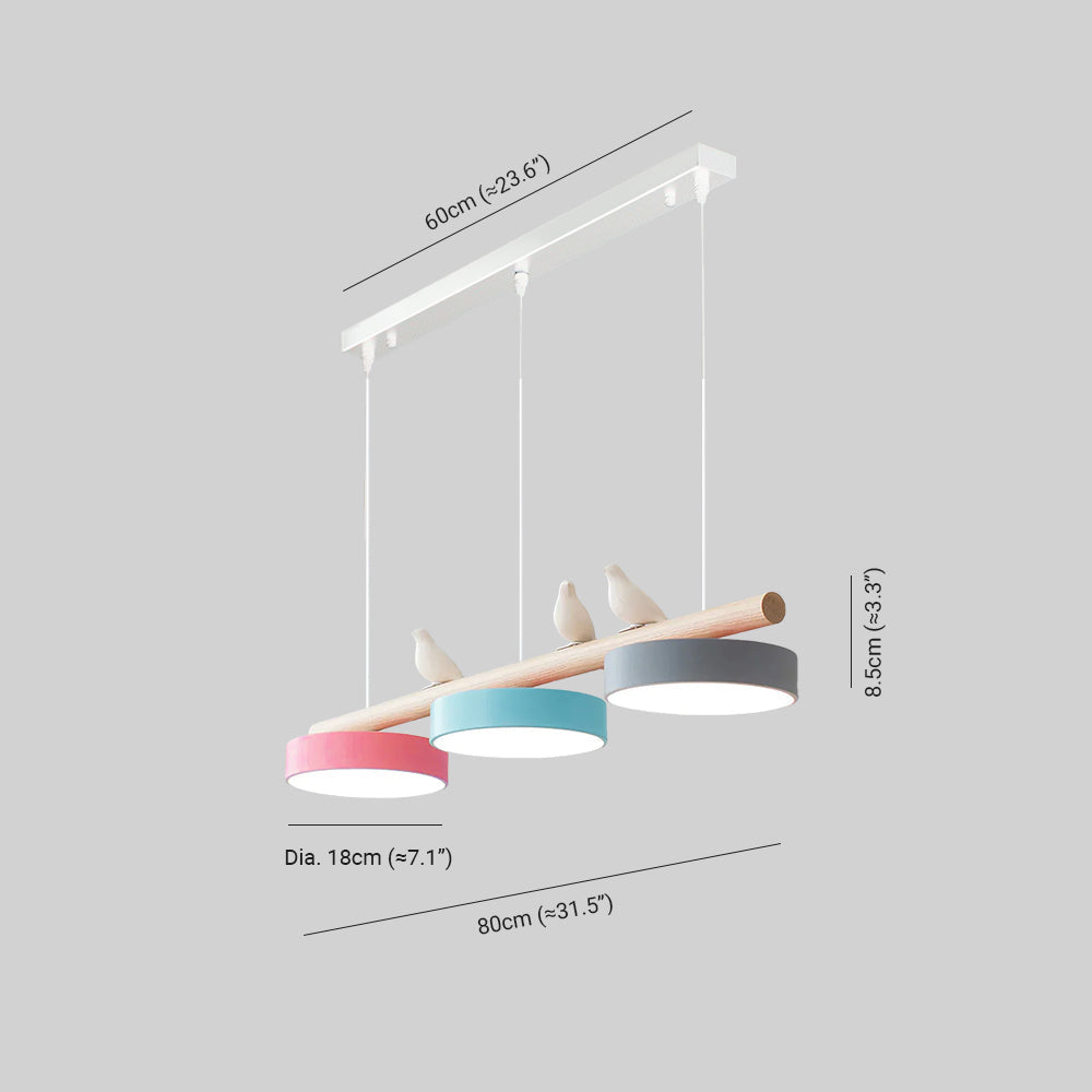 Bird Pendant Light Wood Branch 3-Light Linear Scandinavian