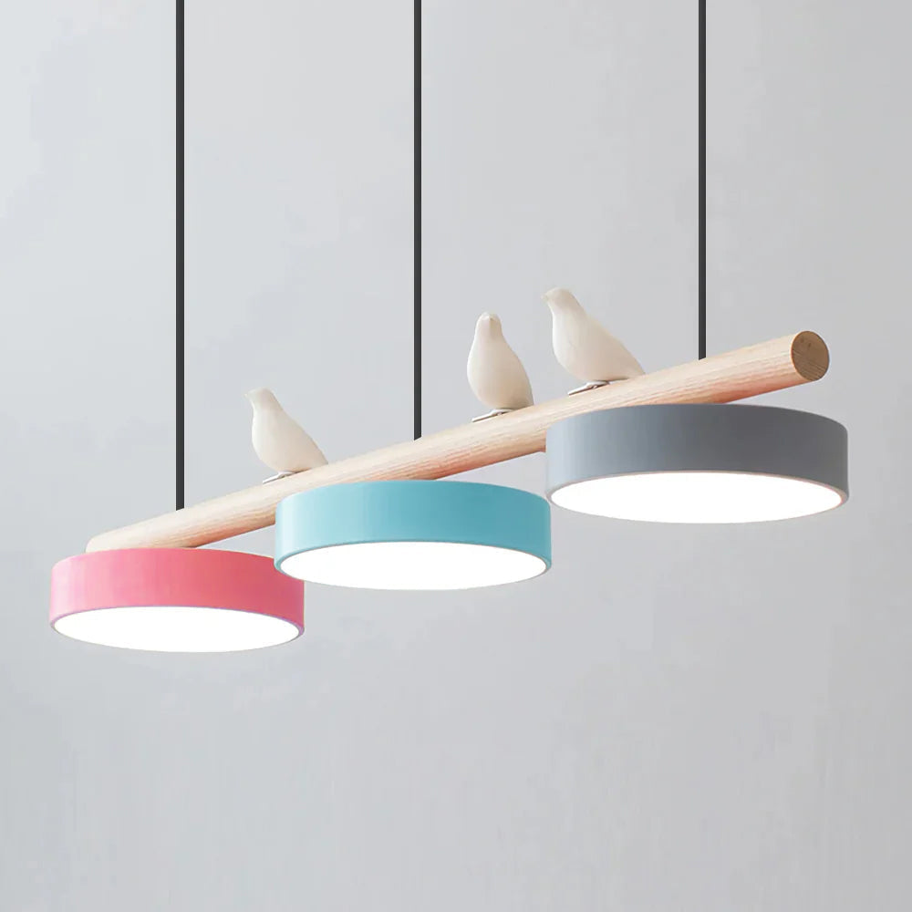 Bird Pendant Light Wood Branch 3-Light Linear Scandinavian