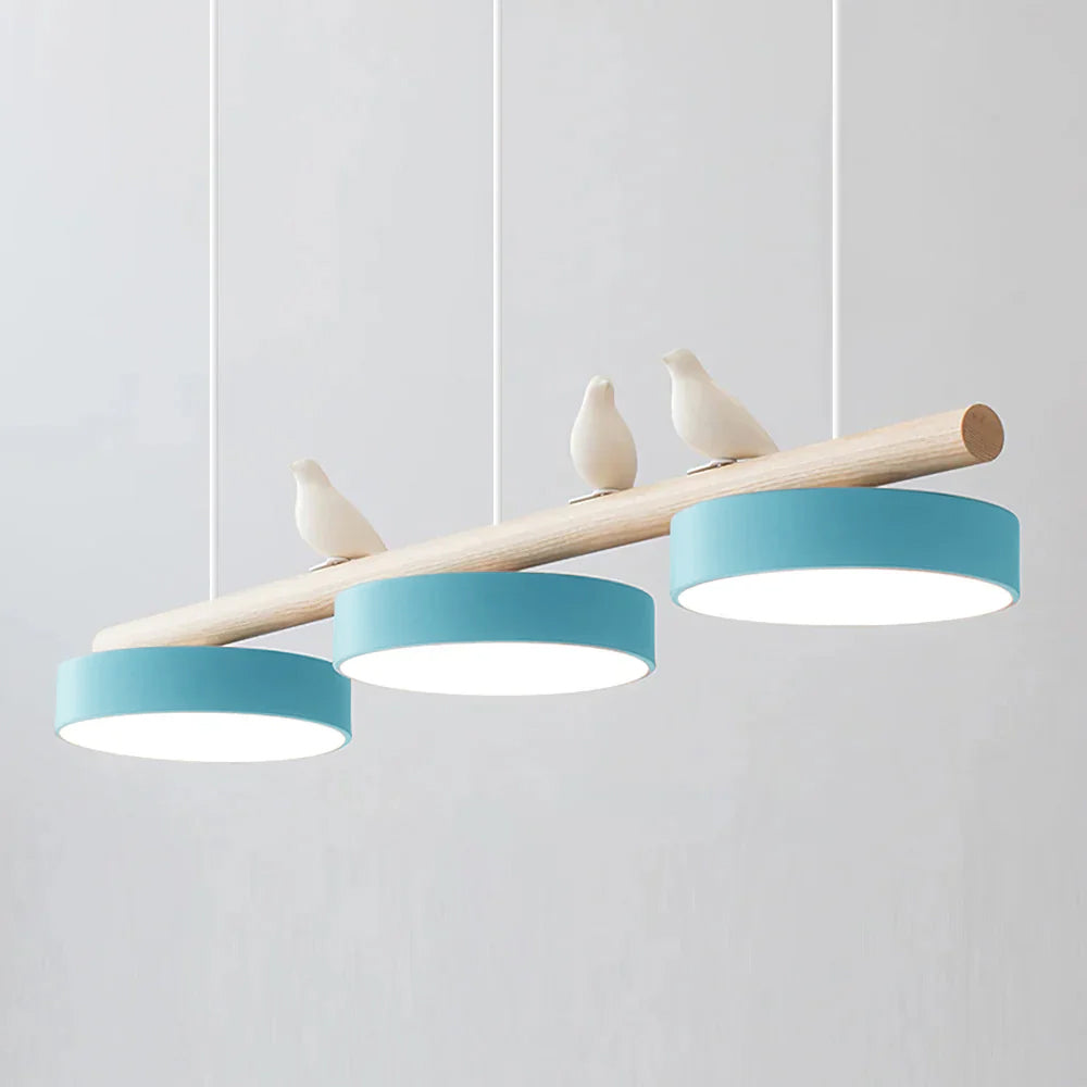 Bird Pendant Light Wood Branch 3-Light Linear Scandinavian