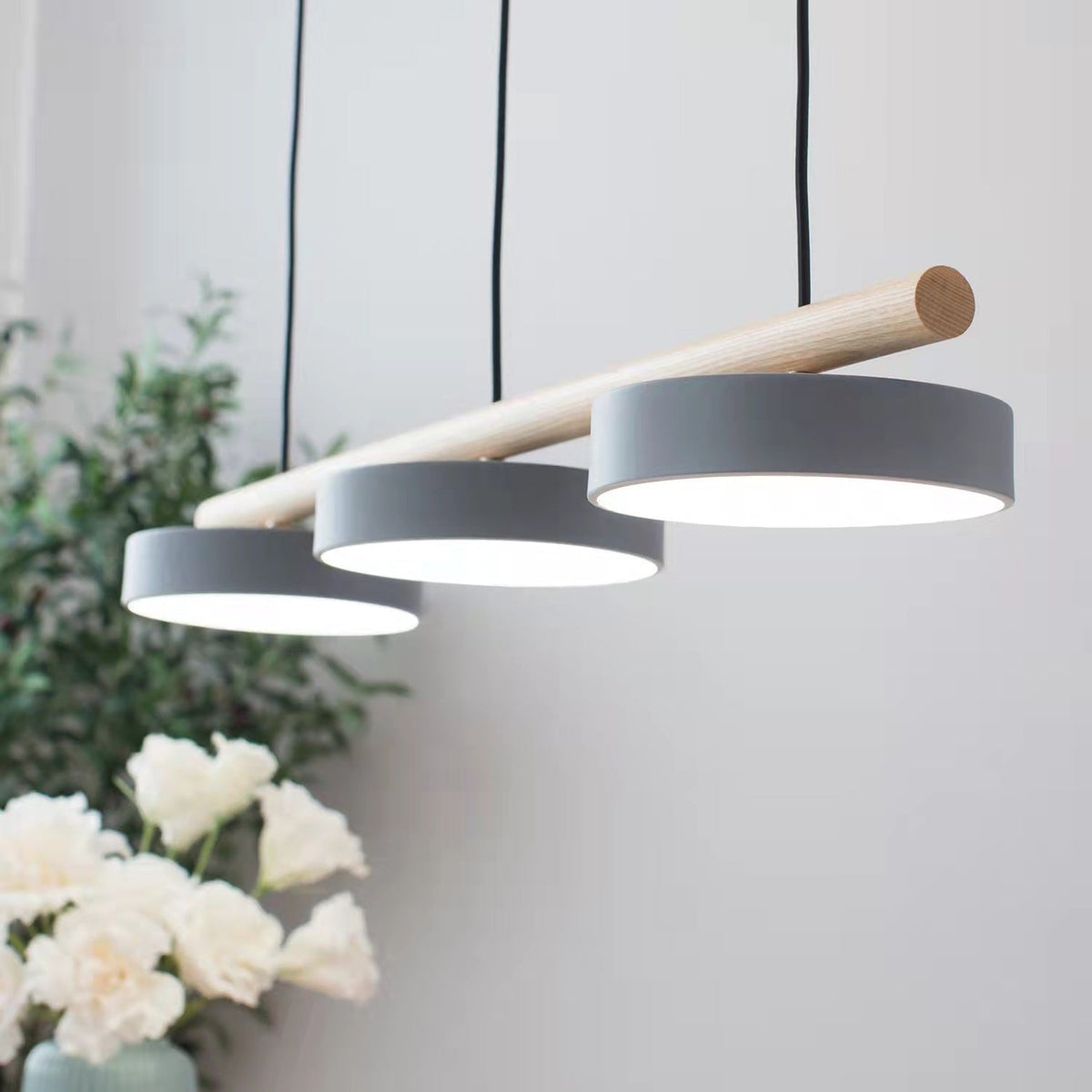 Bird Pendant Light Wood Branch 3-Light Linear Scandinavian