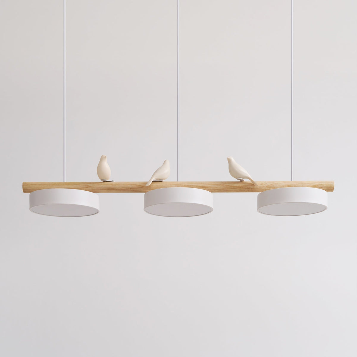 Bird Pendant Light Wood Branch 3-Light Linear Scandinavian