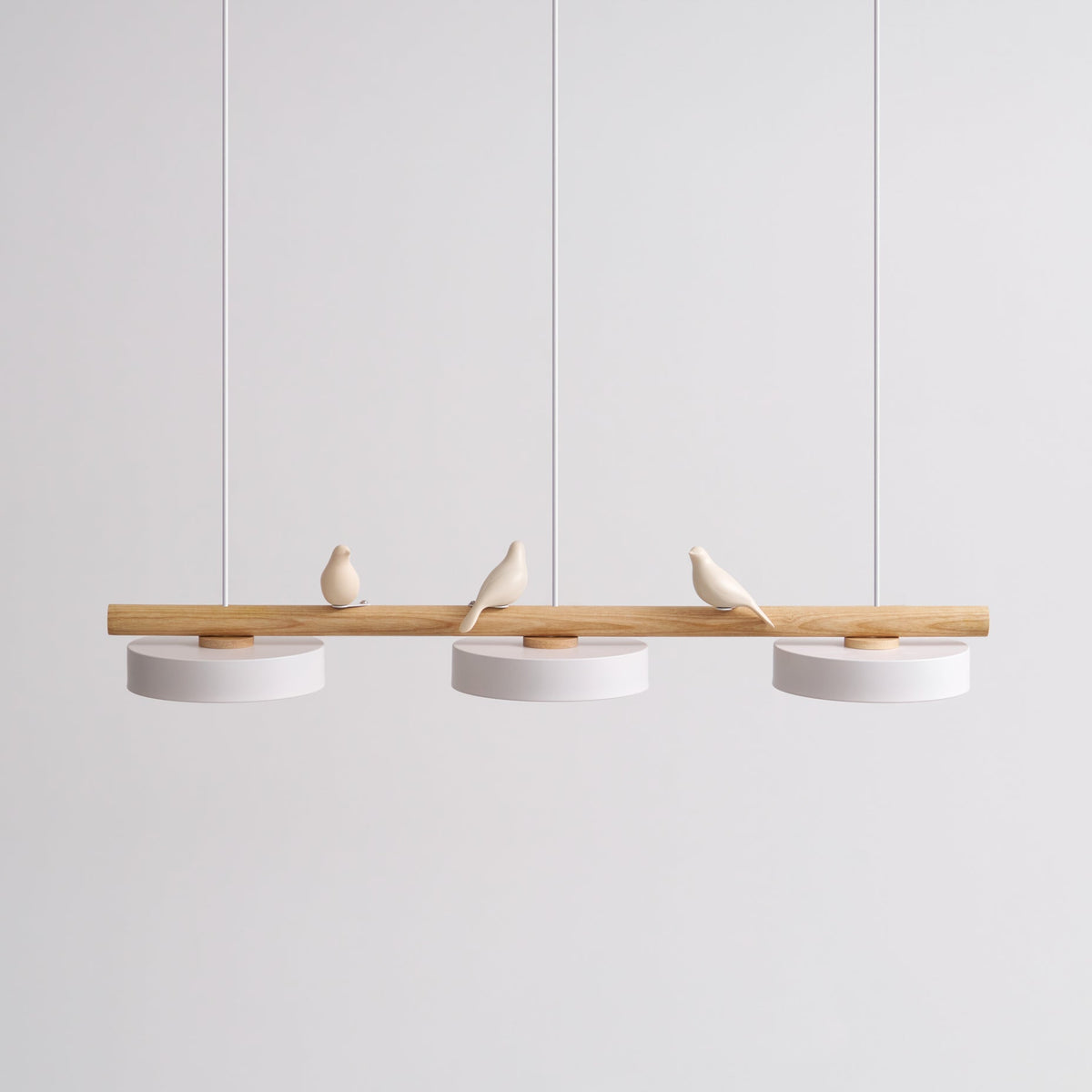 Bird Pendant Light Wood Branch 3-Light Linear Scandinavian