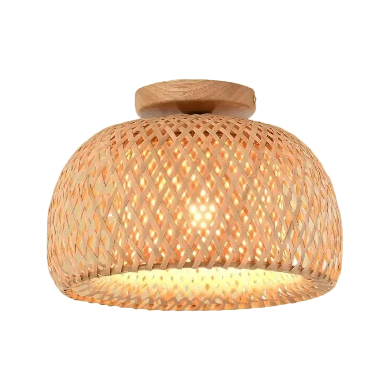 Boho Bamboo Rattan Flush Mount Ceiling Light Hand Woven