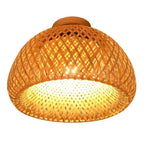 Boho Bamboo Rattan Flush Mount Ceiling Light Hand Woven