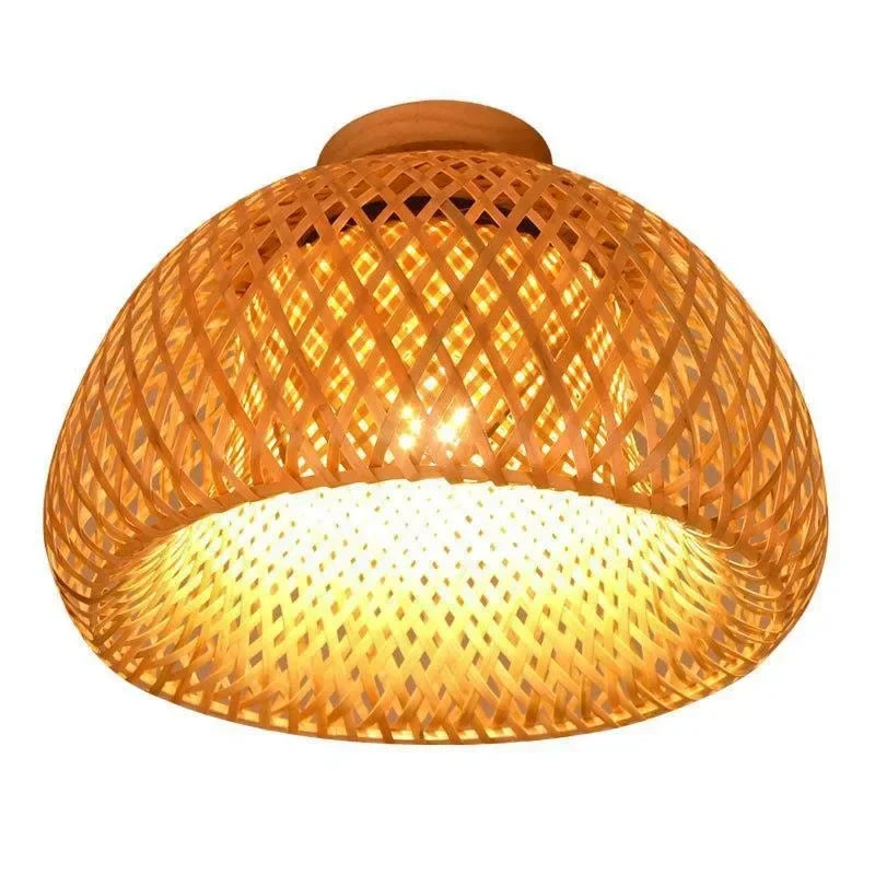 Boho Bamboo Rattan Flush Mount Ceiling Light Hand Woven