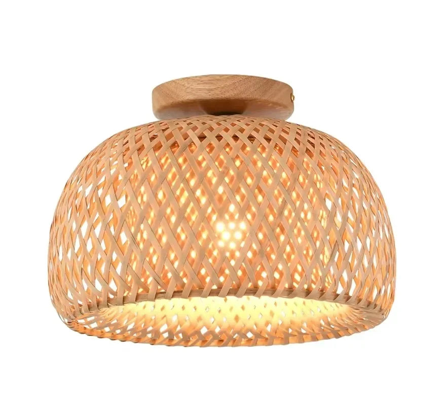 Boho Bamboo Rattan Flush Mount Ceiling Light Hand Woven