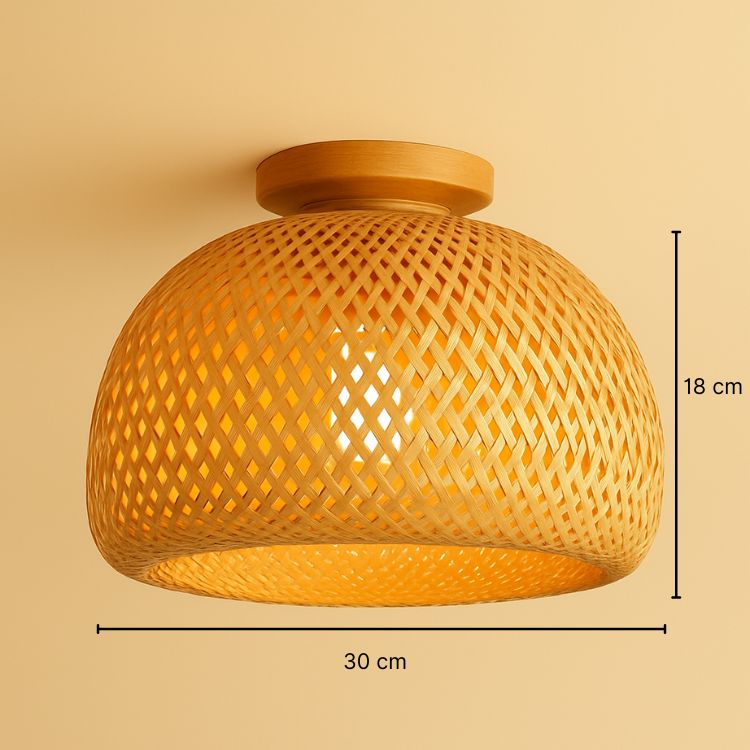 Boho Bamboo Rattan Flush Mount Ceiling Light Hand Woven