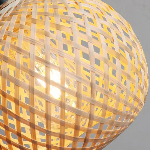 Boho Bamboo Wall Sconce Hand Woven Globe with Wood Arm