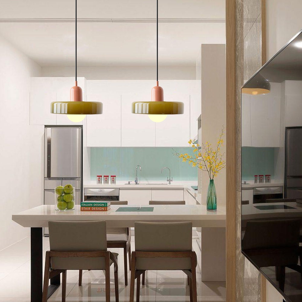 Colored Glass Pendant Light 2-Light Linear