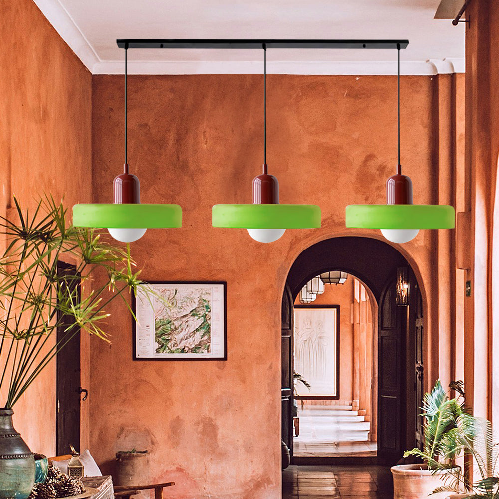Colored Glass Pendant Light 3-Light Linear