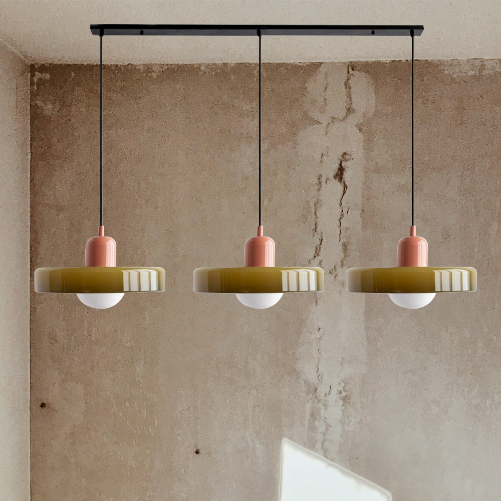 Colored Glass Pendant Light 3-Light Linear