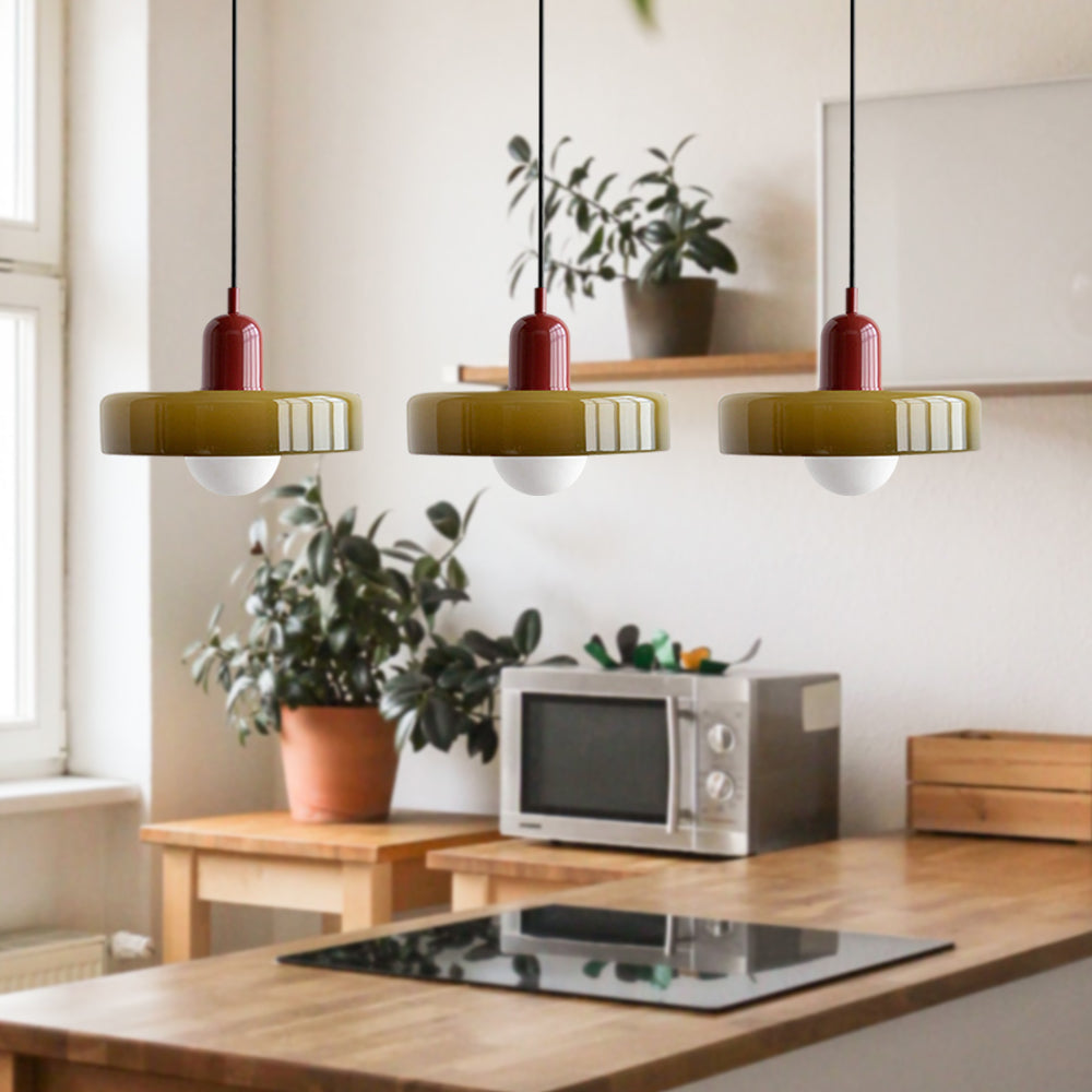 Colored Glass Pendant Light 3-Light Linear