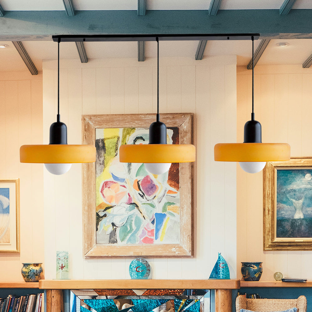Colored Glass Pendant Light 3-Light Linear