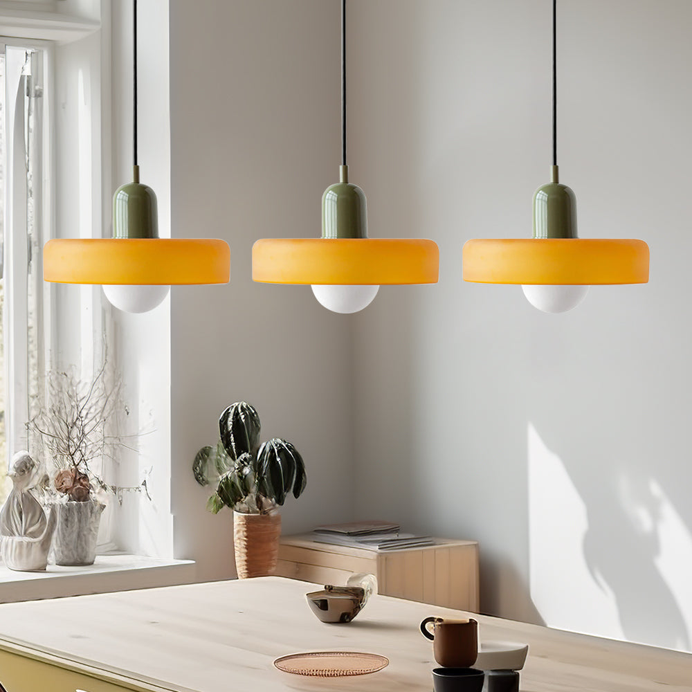 Colored Glass Pendant Light 3-Light Linear