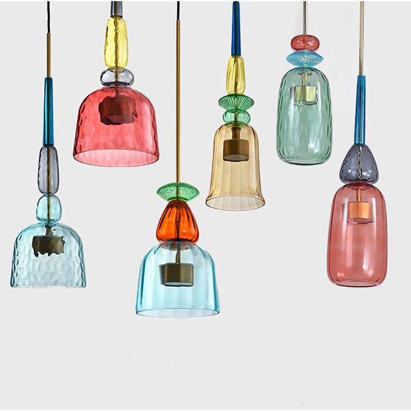 Colored Glass Pendant Light Hand Blown