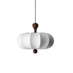 Japandi Fabric Pendant Light with Walnut Wood and Silk Shade