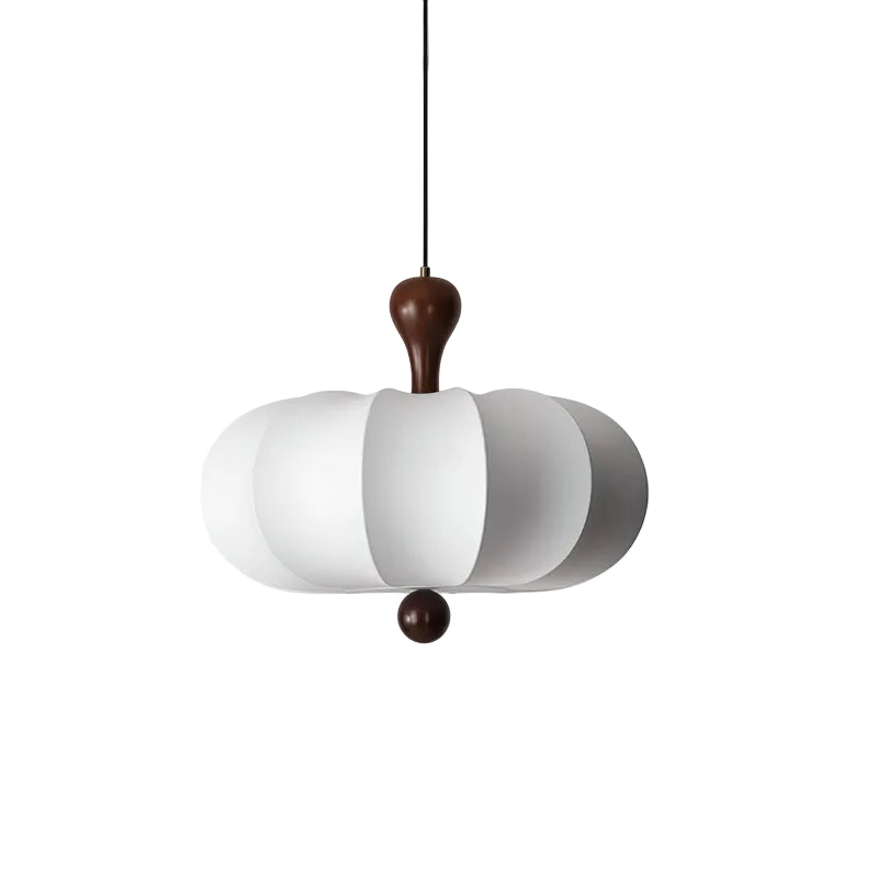 Japandi Fabric Pendant Light with Walnut Wood and Silk Shade