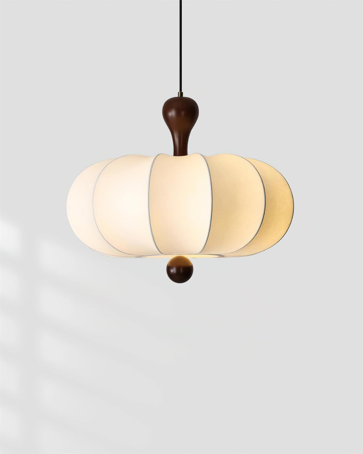 Japandi Fabric Pendant Light with Walnut Wood and Silk Shade