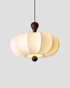 Japandi Fabric Pendant Light with Walnut Wood and Silk Shade