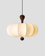 Japandi Fabric Pendant Light with Walnut Wood and Silk Shade