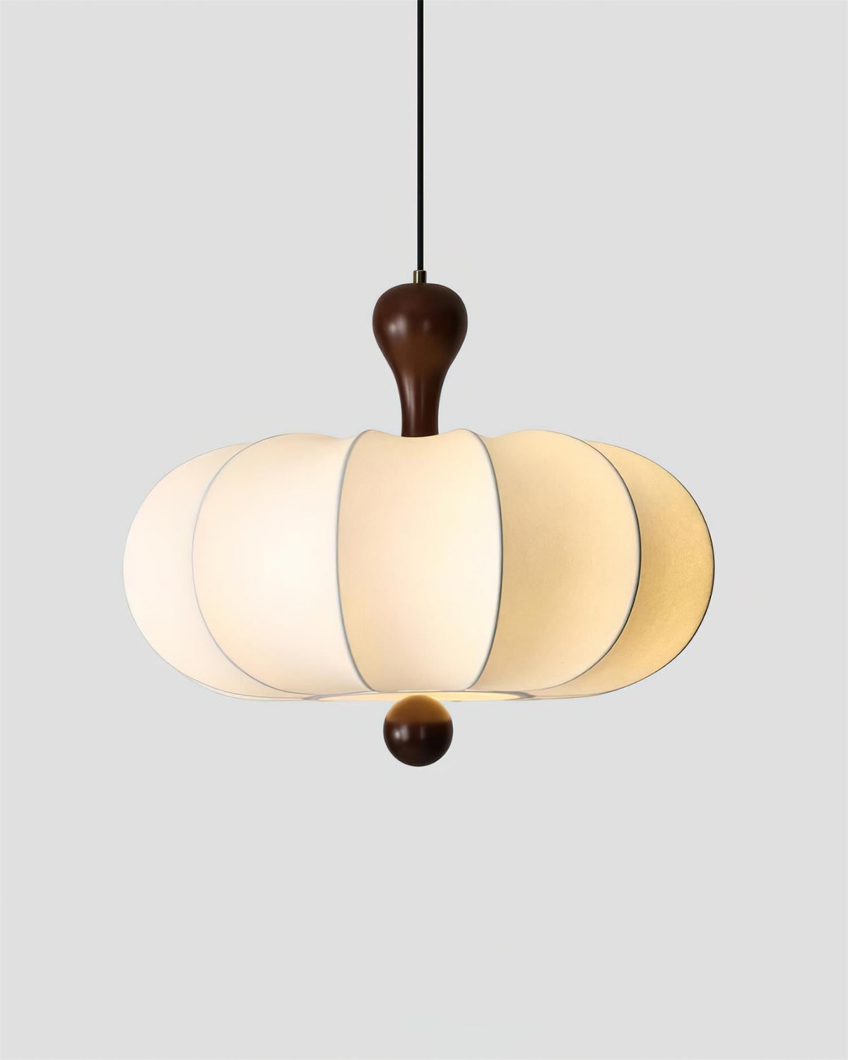 Japandi Fabric Pendant Light with Walnut Wood and Silk Shade