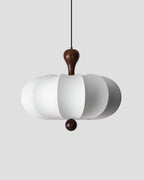 Japandi Fabric Pendant Light with Walnut Wood and Silk Shade