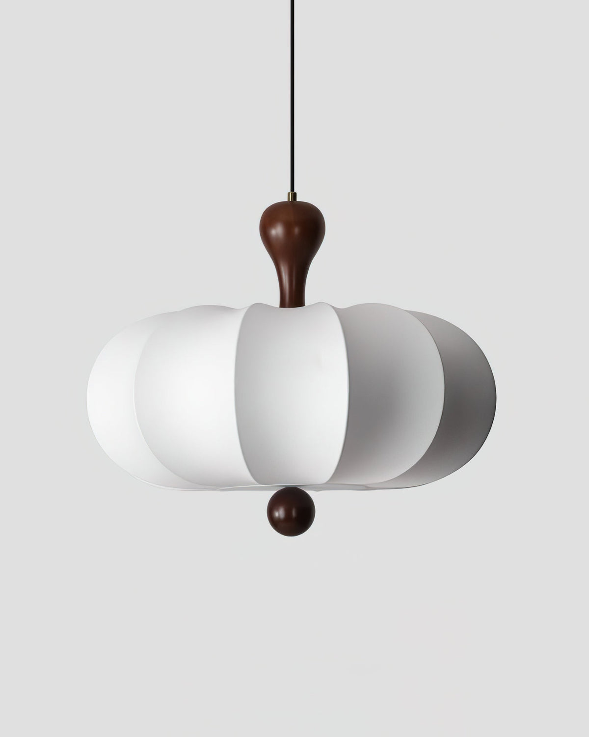 Japandi Fabric Pendant Light with Walnut Wood and Silk Shade