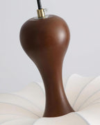 Japandi Fabric Pendant Light with Walnut Wood and Silk Shade
