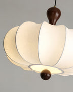 Japandi Fabric Pendant Light with Walnut Wood and Silk Shade