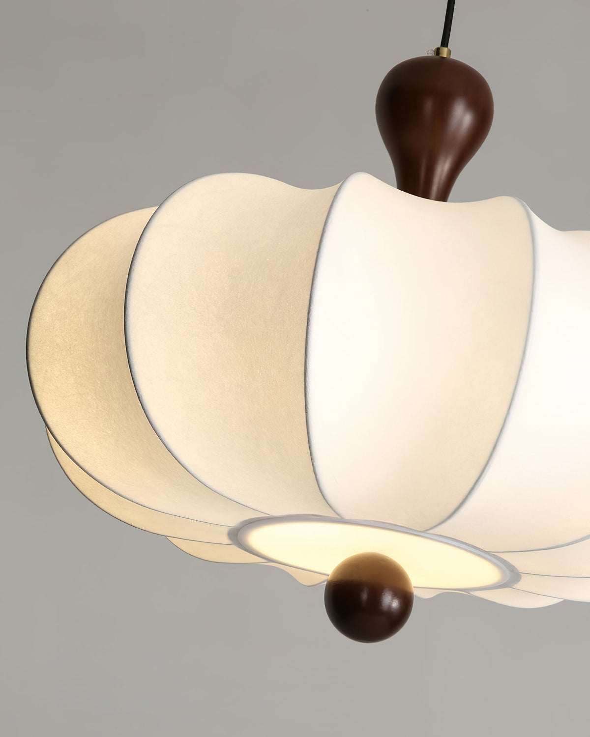 Japandi Fabric Pendant Light with Walnut Wood and Silk Shade