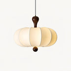 Japandi Fabric Pendant Light with Walnut Wood and Silk Shade