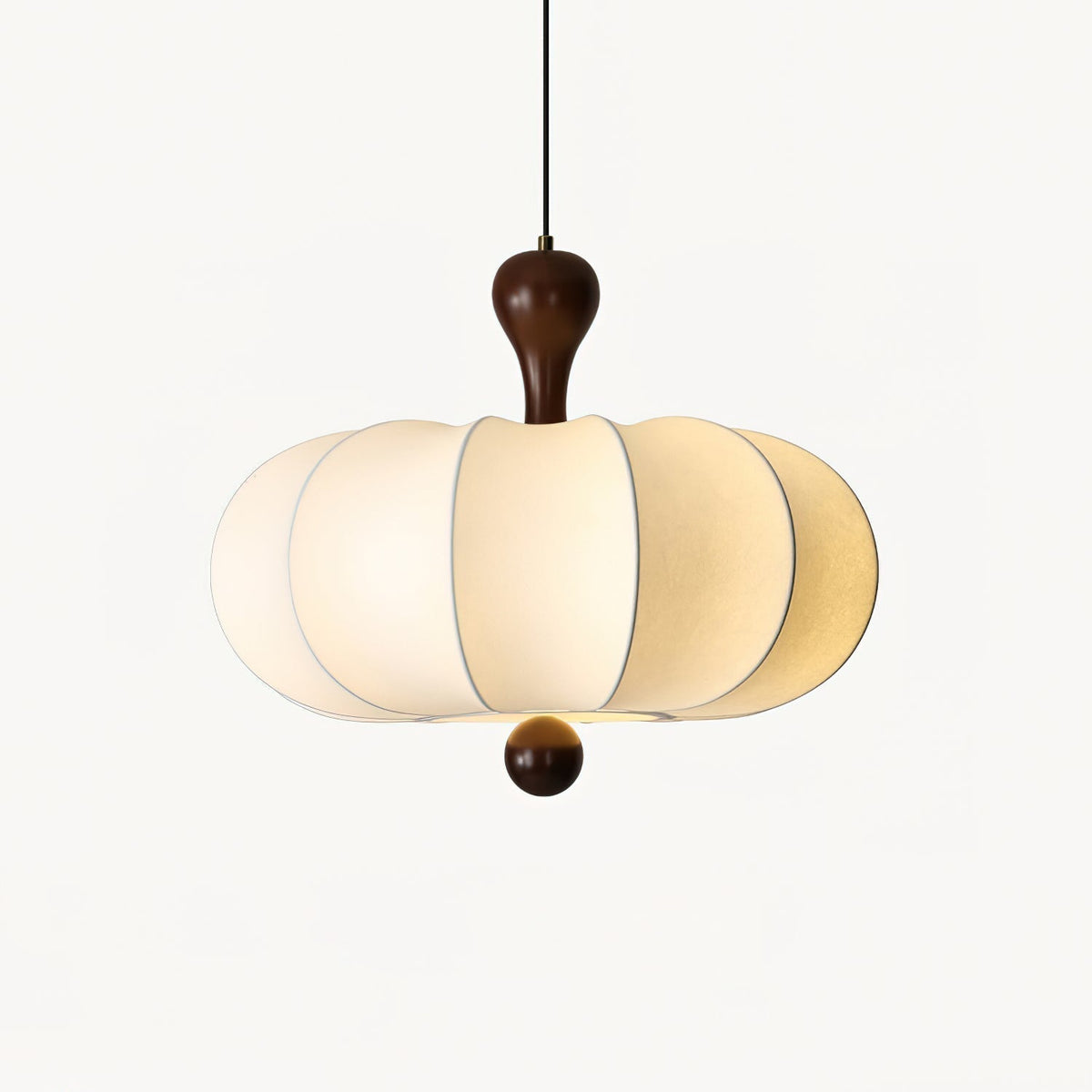 Japandi Fabric Pendant Light with Walnut Wood and Silk Shade